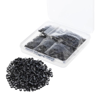 Micro Rings Siliconados Negro (50 Uds) Micro anillo o grapas con forro de silicon  para extensiones de cabello