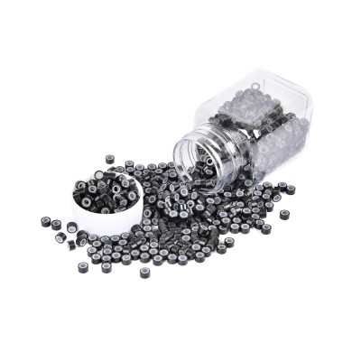 Micro Rings Siliconados Negro (500 Uds) Micro anillo o grapas con forro de silicon  para extensiones de cabello