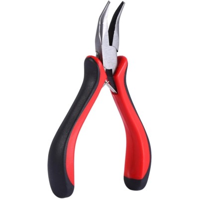 Tenaza / Pinza punta Curva, Ergonómica, Roja/Negra (alicate) para colocación de extensiones
