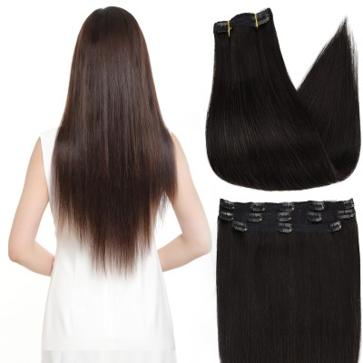 Extensiones con Clips 20" 100g 1B-castaño oscuro, marca Virgin Angel, Cabello 100% Natural Humano Premium, virgen sin Procesar