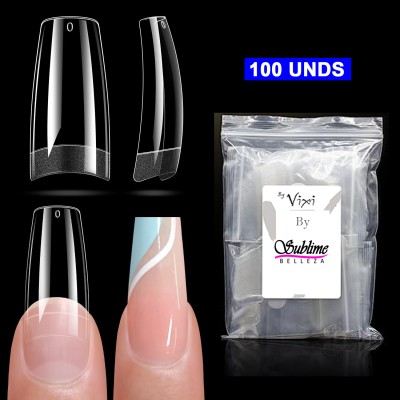 Tips tipo sonrisa clear (100 uds) Perfect french, puntas de uñas postizas artificiales estilo francés, contiene 10 tamaños