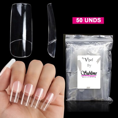 Tips cobertura total clear (50 uds) Completa, puntas de uñas postizas artificiales , contiene 10 tamaños