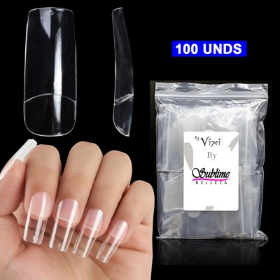 Tips cobertura total clear (100 uds) Square, puntas de uñas postizas artificiales , contiene 10 tamaños