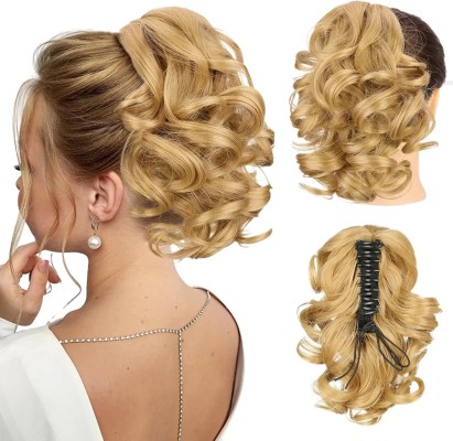 Moño Cola de caballo (rubio dorado) corta con clip de pinza, 9 pulgadas, clásicas, sueltas, rizadas, onduladas (Honey String)