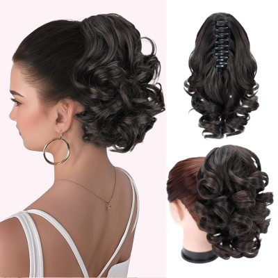 Moño Cola de caballo (castaño oscuro) corta con clip de pinza, 9 pulgadas, clásicas, sueltas, rizadas, onduladas (Honey String)