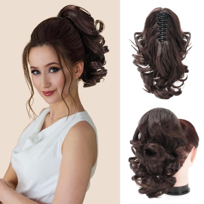 Moño Cola de caballo (marrón oscuro) corta con clip de pinza, 9 pulgadas, clásicas, sueltas, rizadas, onduladas (Honey String)