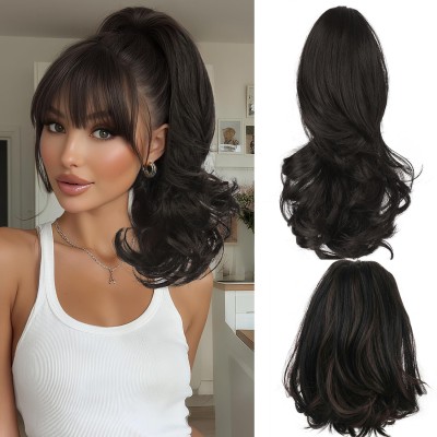 Moño Cola de caballo 2en1 (castaño oscuro) con clip de pinza, 14 pulgadas, cl