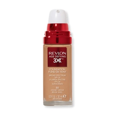 Base de Maquillaje Revlon Age Defying 3X, 50 HoneyBeige, Reafirmante y Antienvejecimiento, Cobertura Media, Acabado Natural 30ml