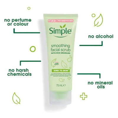 Simple Exfoliante Facial Suavizante, para piel sensible Reponer Rica Hidratación de 12 horas, para todos los tipos de piel 75 ML