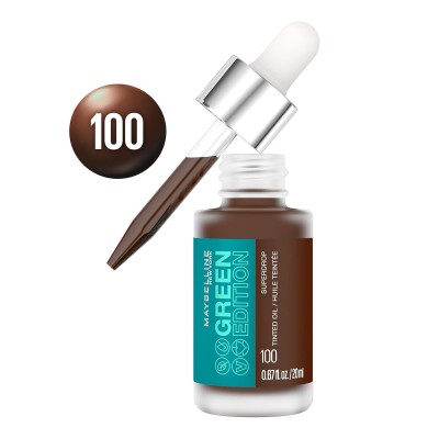 Maybelline Green Edition Base de maquillaje Nº 100 cobertura natural, formulada a base de aceite de jojoba y marula tintado 20ml