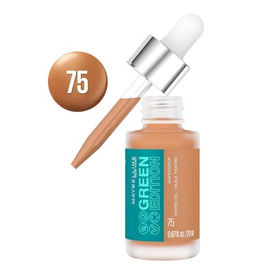 Maybelline Green Edition Base de maquillaje Nº 75 cobertura natural, formulada a base de aceite de jojoba y marula tintado, 20ml