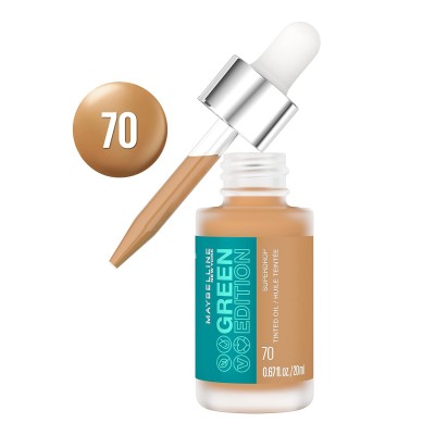 Maybelline Green Edition Base de maquillaje Nº 70 cobertura natural, formulada a base de aceite de jojoba y marula tintado, 20ml