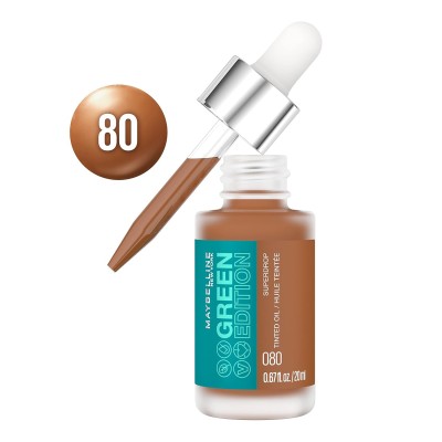 Maybelline Green Edition Base de maquillaje Nº 80 cobertura natural, formulada a base de aceite de jojoba y marula tintado, 20ml