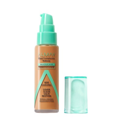 Base Clear Complex Almay 800 Caramelo, cobertura media, acabado mate hipoalergénico, libre de crueldad animal y fragancia 30ml