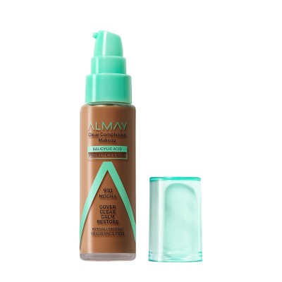 Base Clear Complex Almay 910 Mocha, cobertura media, acabado mate hipoalergénico, libre de crueldad animal y fragancia 30ml