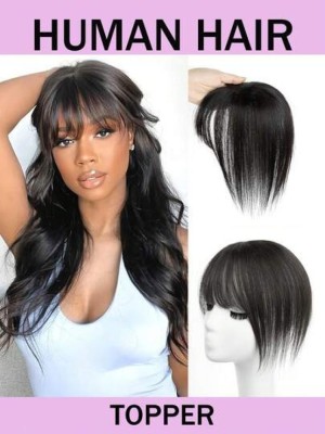 Topper con flequillo clip-in de cabello humano real