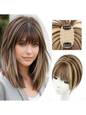 Topper de cabello humano 5x9cm con base superior y flequillo