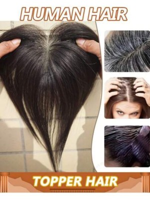 Topper con flequillo sutil con clip de cabello humano Remy natural