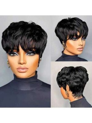 Peluca corta tipo Bob estilo Pixie sin pegamento con flequillo